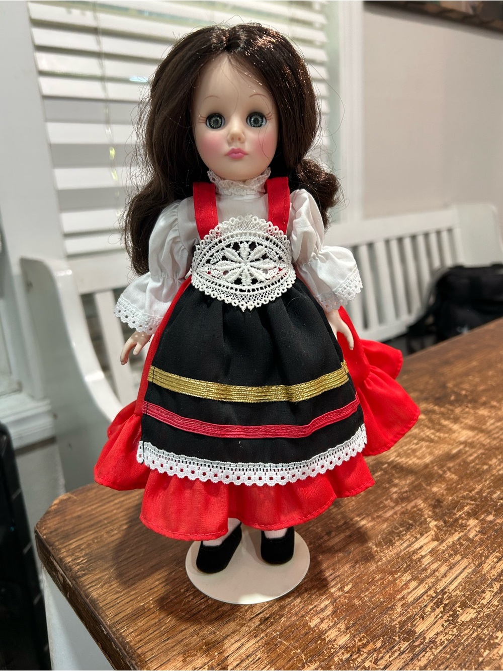 Classic Red and Black Traditional Dress Doll with Lace Apron